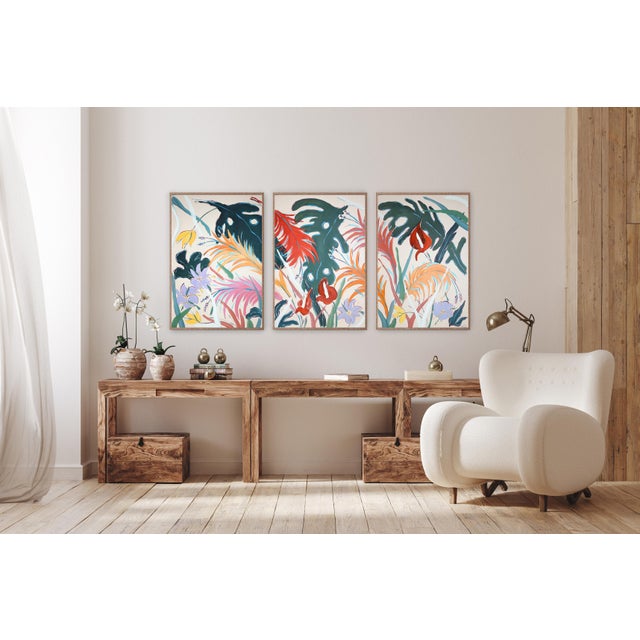 Green 2026, Botanic Painting Triptych, Illustration Style Garden, Tropical Abundance, Acrylic Paint on Watercolor Paper For Sale - Image 8 of 11