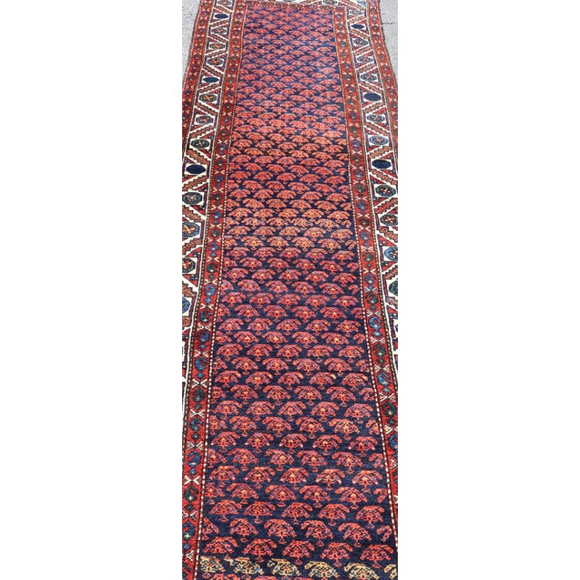 Textile Antique Hamadan Runner Rug With All-Over Floral Design and Geometric Border3'3" X 12'6" For Sale - Image 7 of 11