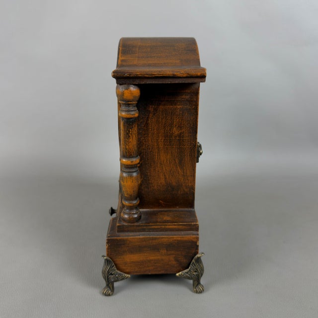 Vintage Table Clock Support Pendulum Temple Wood Columns Drawer For Sale - Image 5 of 11