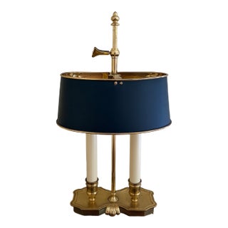 Mid 20th Century Brass Bouillotte Lamp With Adjustable Black Tole Shade For Sale