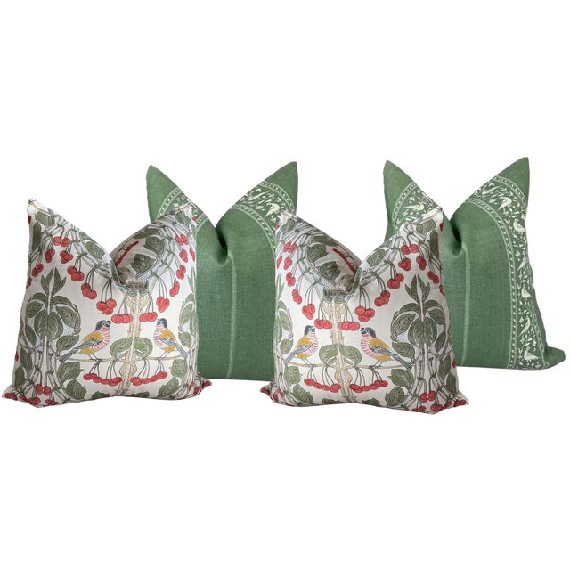 Designer Pillow Bundle in GP & Baker "Birds & Cherries" and Lisa Fine "Baroda" - Set of 4 For Sale