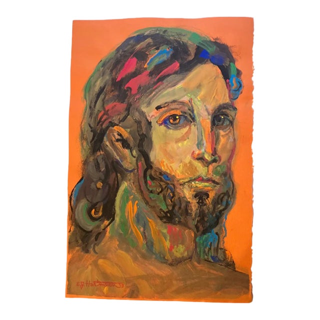 Contemporary Original E.J.Hartmann Abstract Male Portrait Painting Signed For Sale