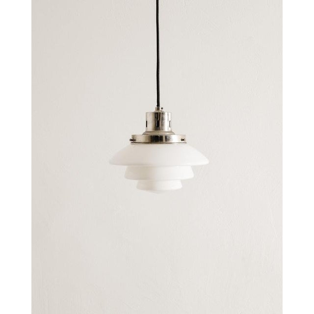 Finnish Mid-Century 1612 Chrome & Glass Ceiling Pendant Lamp by Paavo Tynell for Taito Finland, 1940s For Sale - Image 3 of 6