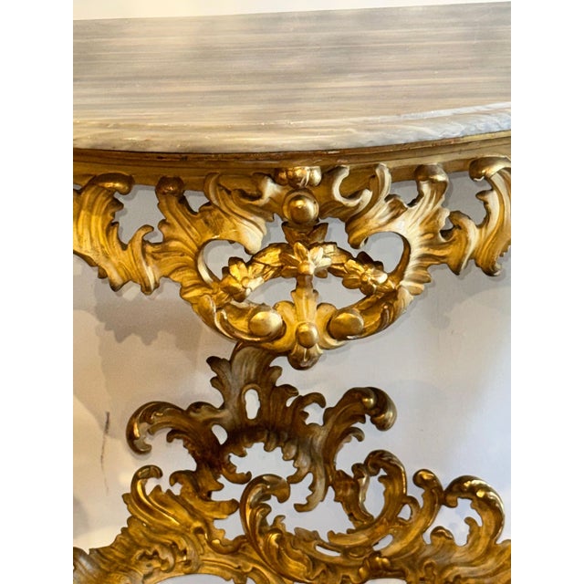French Pair of 19th C. French Louis XV Giltwood Consoles For Sale - Image 3 of 6