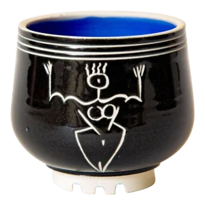 Black, White and Cobalt Blue Ceramic Bowl Signed Goldenberg