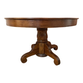 Late 20th Century Round Solid Oak Dining Table For Sale