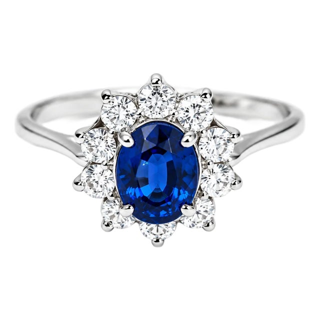 Late 20th Century 14K White Gold Sapphire Diamond Engagement Ring Estate, Size 7 For Sale