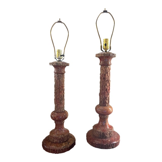 1970s Marble Column Lamps - a Pair For Sale