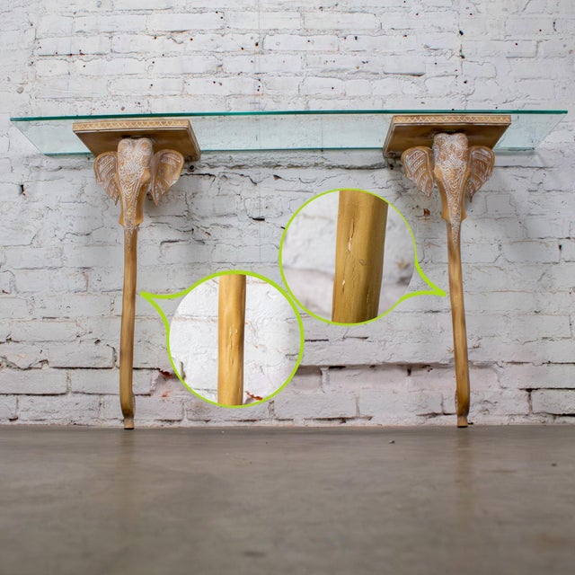 Late 20th Century Hollywood Regency Animalia Elephant Head Sconce Console Table W/Glass Top For Sale - Image 16 of 18