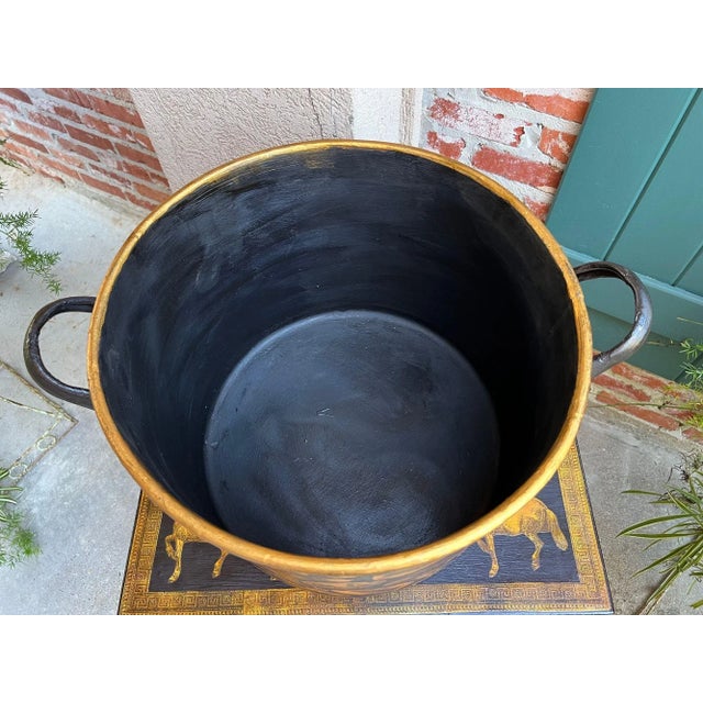 Large Antique English Planter Cachepot Black Metal Lacquer Shell Decoupage C1890 For Sale - Image 10 of 18