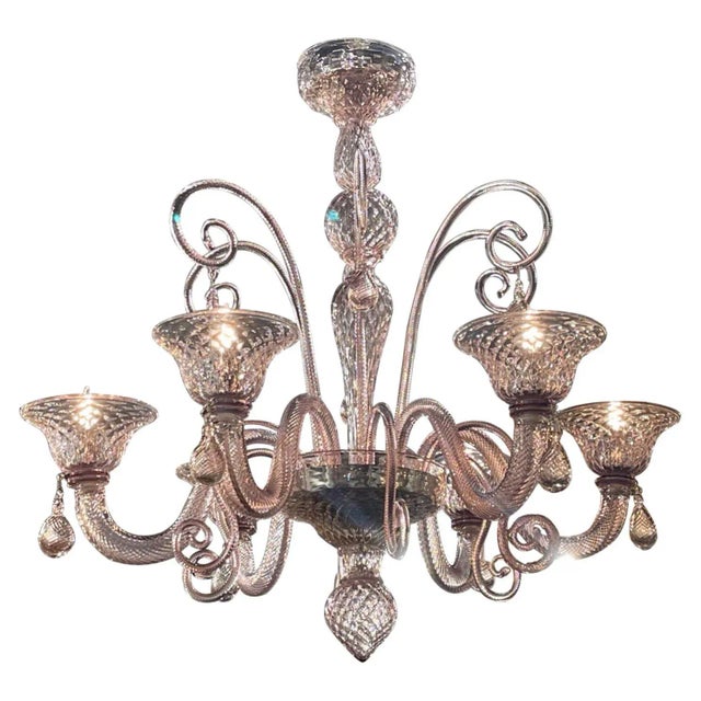 Transparent Vintage Lavender Murano Glass 6 Light Chandelier For Sale - Image 8 of 8