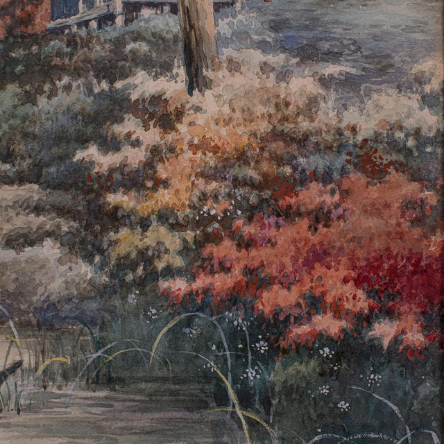 Red Vintage River Landscape Painting, Japanese School, Watercolour, Art, Mid Century For Sale - Image 8 of 12