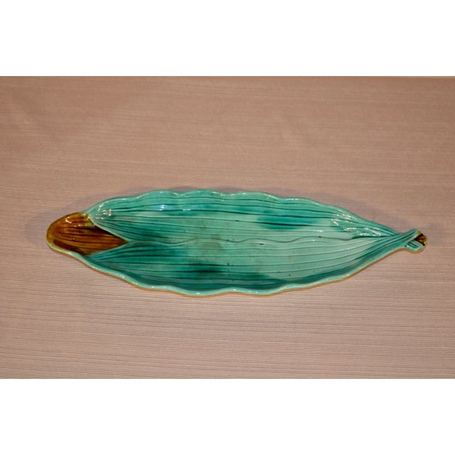 Victorian 19th C. Majolica Corn Dish For Sale - Image 3 of 3