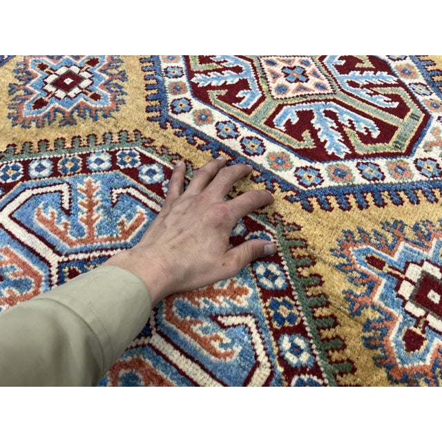 Gold Kazak Wool Rug With Three Medallions, 3'6" X 4'9" For Sale - Image 13 of 16