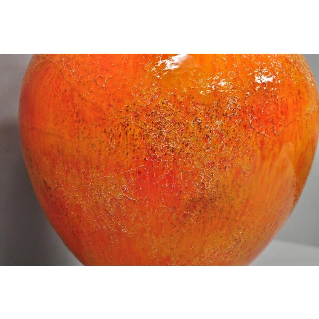 Vintage Mid Century Modern Orange Lava Glazed Bulbous Ceramic Pottery Table Lamp For Sale - Image 9 of 12