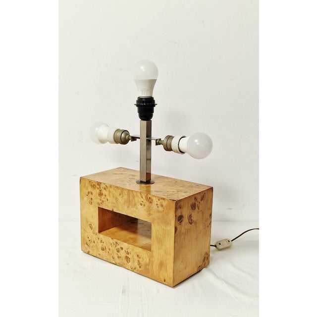 Brown Table Lamp in Birch Burl, 1970s For Sale - Image 8 of 14