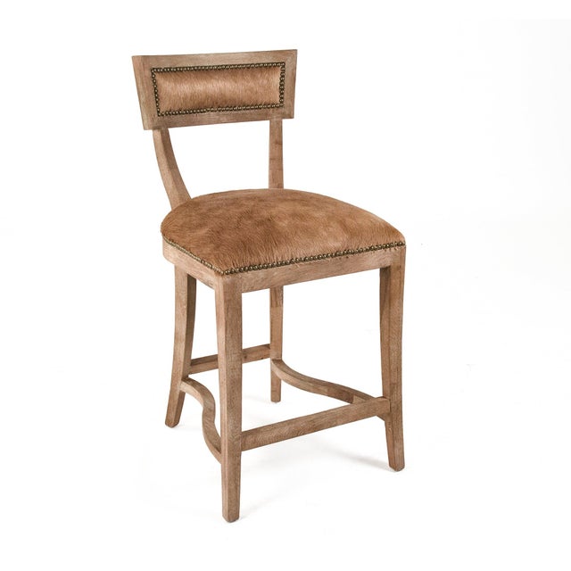Farmhouse Carvell Bar Stool - Brown Cowhide / Oak Frame For Sale - Image 3 of 3