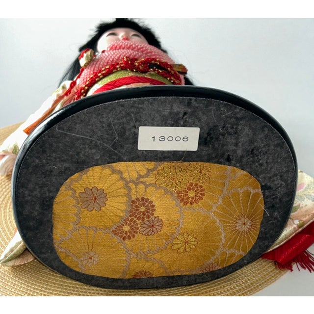 Mid 20th Century Traditional Japanese Ichimatsu Ningyo Doll Standing Ornate Floral Kimono 18.5”h For Sale - Image 11 of 12