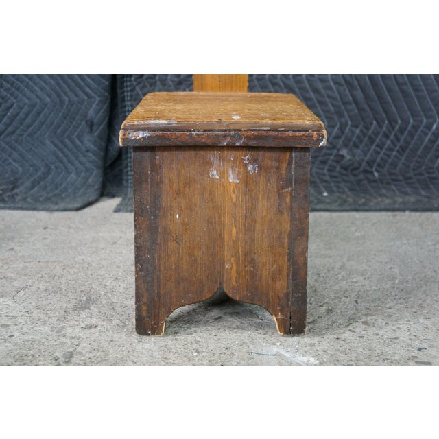 Wood Antique Primitive Shaker Style Spinning Chair Rush Stool Bench Seat Folk Art 37" For Sale - Image 7 of 18