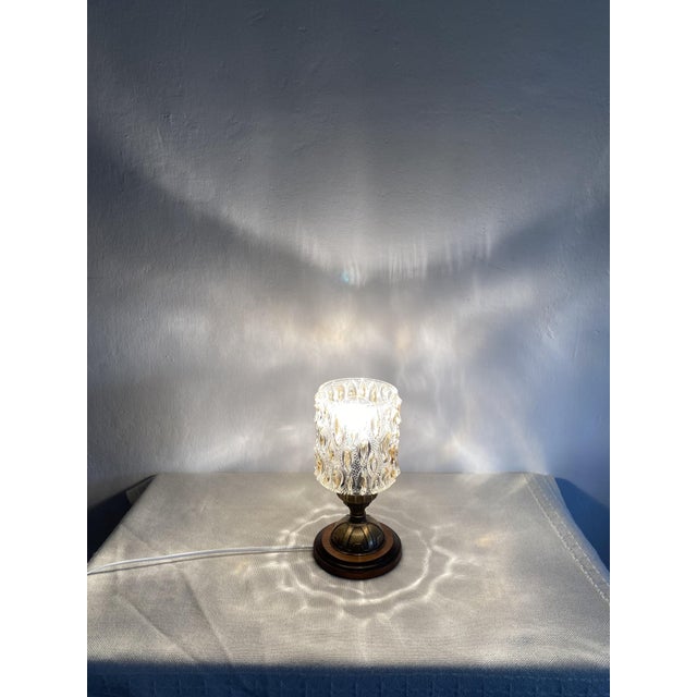 1970s Amber Pressed Glass Table Lamp with Wooden Base, 1970s For Sale - Image 5 of 13