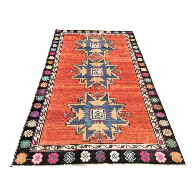 Red Hand Knotted Vintage Turkish Area Rug - 69" X 128" For Sale