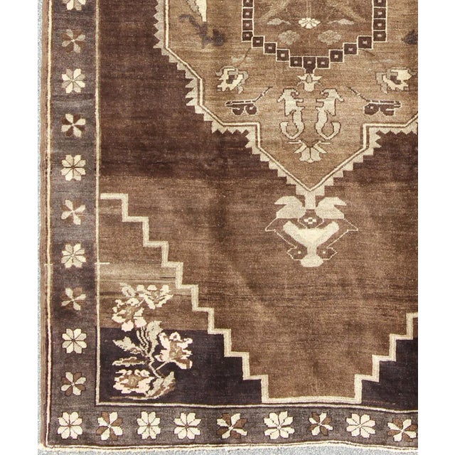 Vintage Brown Turkish Rug with Geometric Design in Various Brown Colors. Keivan Woven Arts / Rug / EN-550 / Mid-20th...