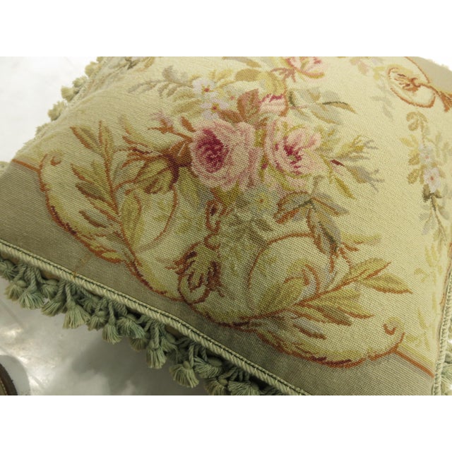 19th Century Green Tassel 19th Century Antique French Aubusson Pillow For Sale - Image 5 of 6