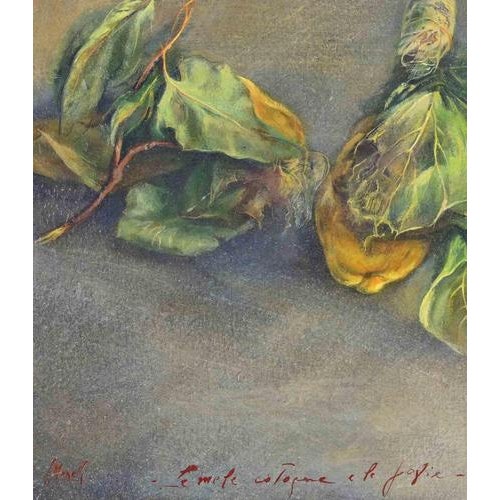 Contemporary Lea Monetti, Quinces, Tempera on Rice Paper on Canvas, 1990s For Sale - Image 3 of 5