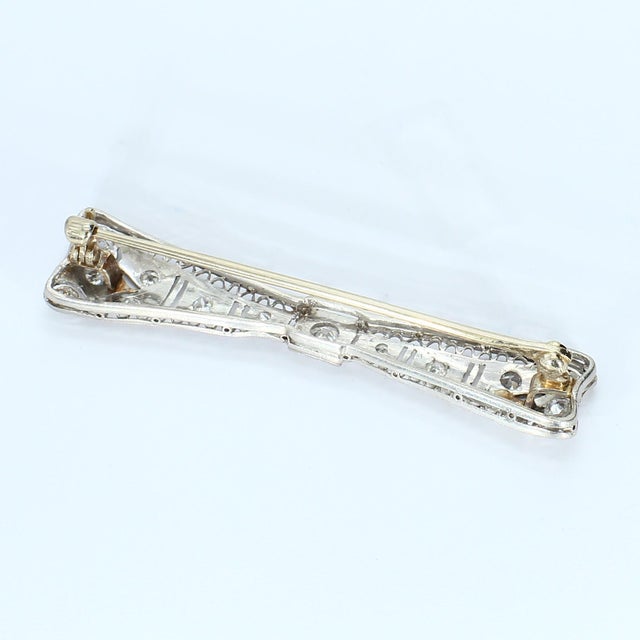 Mid 20th Century Bow-Shaped Brooch With Old European & Single Cut Diamonds For Sale - Image 4 of 5