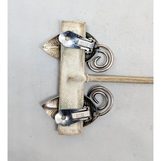 Silver Vintage Signed Napier Silvertone Linden Leaves Clip Earrings, 1954 Ad Piece- 2 Pieces For Sale - Image 8 of 8