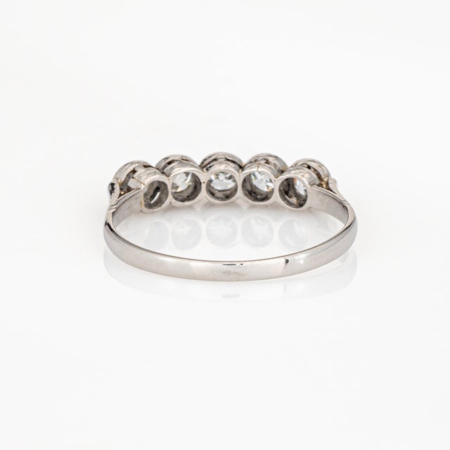 Edwardian Style 5 Stone Diamond Ring Platinum Size 6.75 Anniversary Band Estate For Sale In Los Angeles - Image 6 of 6
