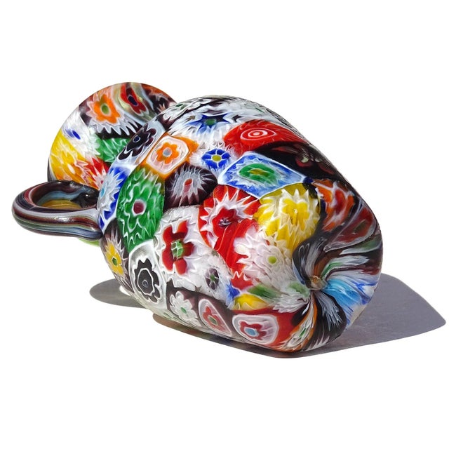 Black Fratelli Toso Murano Antique Millefiori Flowers Mosaic Italian Art Nouveau Floral Pattern Glass Cabinet Vase For Sale - Image 8 of 8