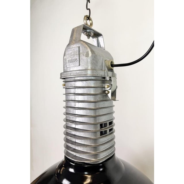Black Large Industrial Black Enamel Factory Pendant Lamp from Philips, 1960s For Sale - Image 8 of 18