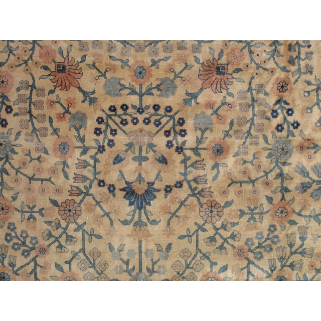 Indian Antique Indian Amritsar Handmade Oriental Rug, Blue, Taupe Creams Allover Design For Sale - Image 3 of 18