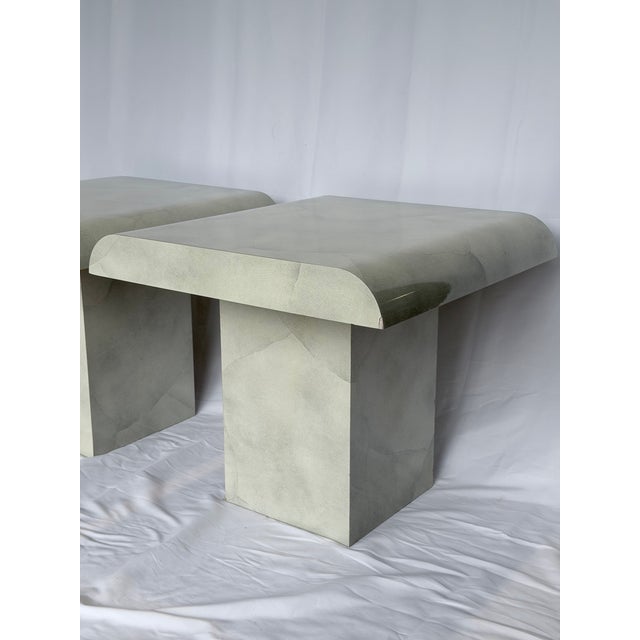 1980s Pair of 1980s Postmodern Faux Carrara Marble Waterfall End Tables For Sale - Image 5 of 8