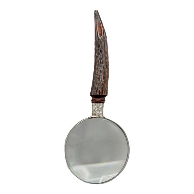 Antique English Sterling & Natural Stag Horn Hand Magnifying Glass For Sale