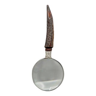 Antique English Sterling & Stag Horn Hand Magnifying Glass For Sale