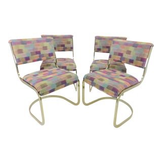 Vintage 1960s Milo Baughman Style Brass Cantilever Dining Side Chairs - Set of 4 For Sale