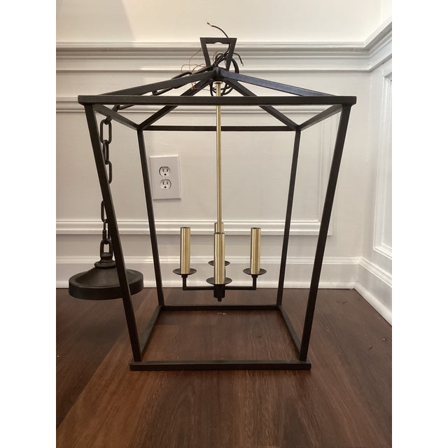 Metal Late 20th Century Modern Black Metal With Brushed Brass Detail Lantern Pendant Light For Sale - Image 7 of 7