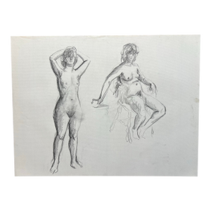 Barbara Beck Figurative Nude Charcoal Sketch on Paper 1970s