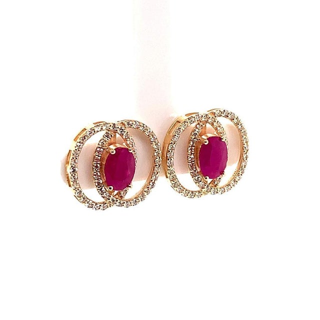 Red Diamond Ruby Stud Earrings 14 Karat Yellow Gold 2.41 TCW Certified For Sale - Image 8 of 17