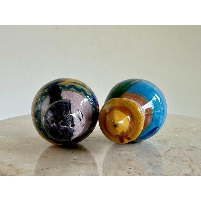 Mexican Pottery Figural Lamp Finials on Bronze Hardware - A Pair For Sale In Madison - Image 6 of 8