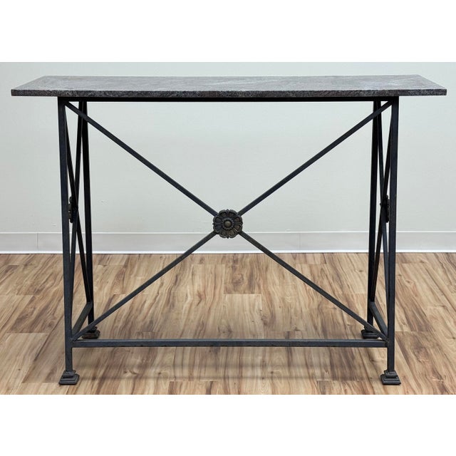 Vintage Stone Top Medallion Iron Console Table For Sale In Kansas City - Image 6 of 15