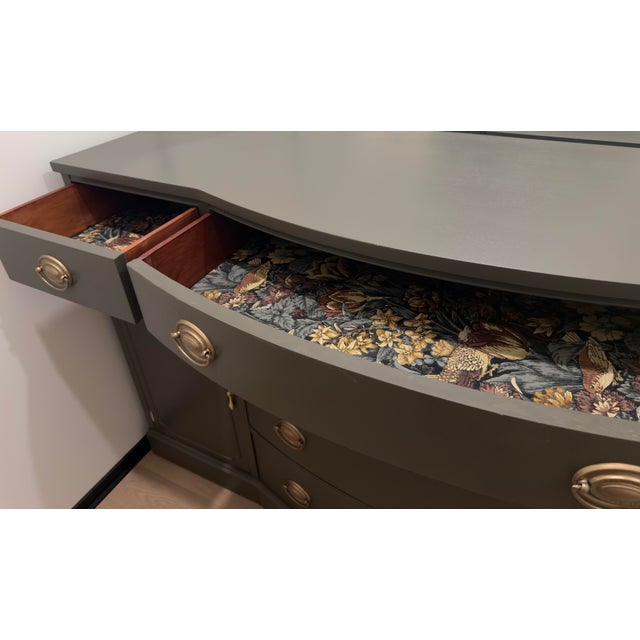 Drexel Drexel Mahogany Buffet. Custom Refinished in Olive Green With Brass Hardware, Attributed For Sale - Image 4 of 8