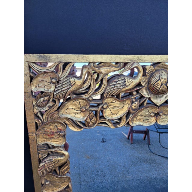 1950 Heavily Carved Hollywood Chinese With Birds Mirror New Glass. For Sale - Image 9 of 16