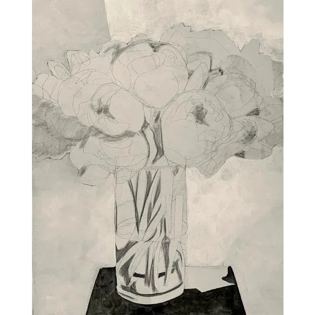 Peony Bouquet Charcoal Sketch Giclee Print by Neicy Frey For Sale