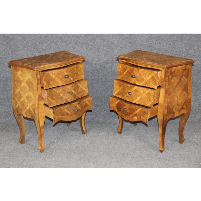 Pair of Italian Bombe Parquetry 3 Drawer Nightstands For Sale - Image 4 of 14