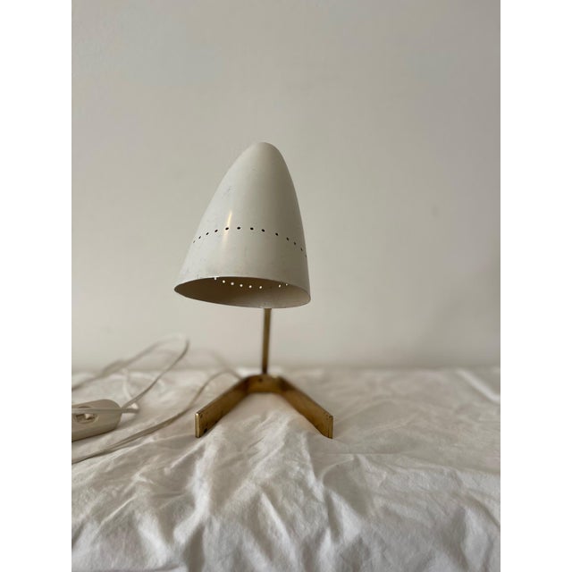 Italian midcentury desk lamp with brass base and enamel ivory shade. US adapter included.