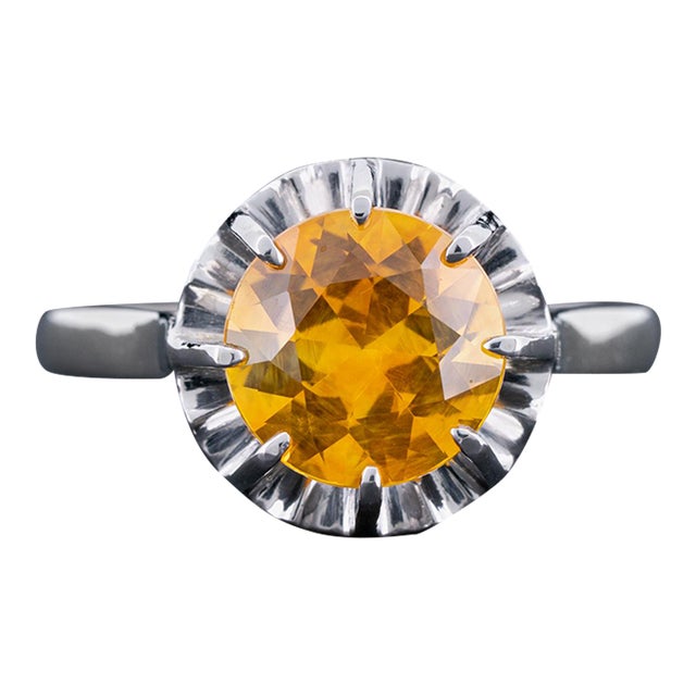 Vintage Gia Certified 2.88ct Orange Sapphire Art Deco Solitaire 18k White Gold Engagement Ring Size 7.75 For Sale