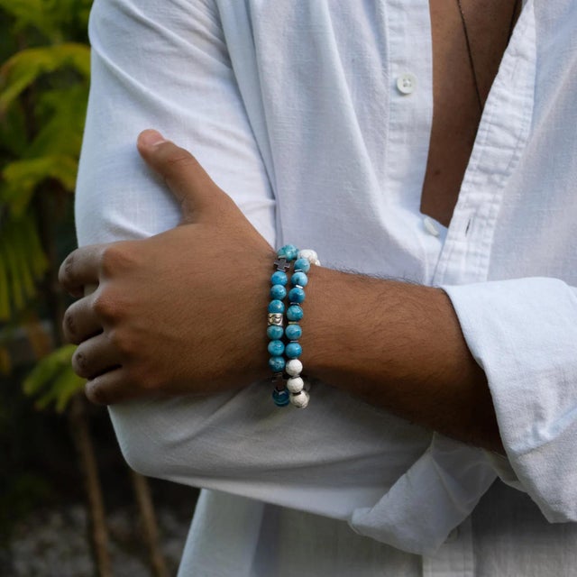 Freedom Spirit Blue Apatite & Howlite Bracelet Set For Sale - Image 4 of 7